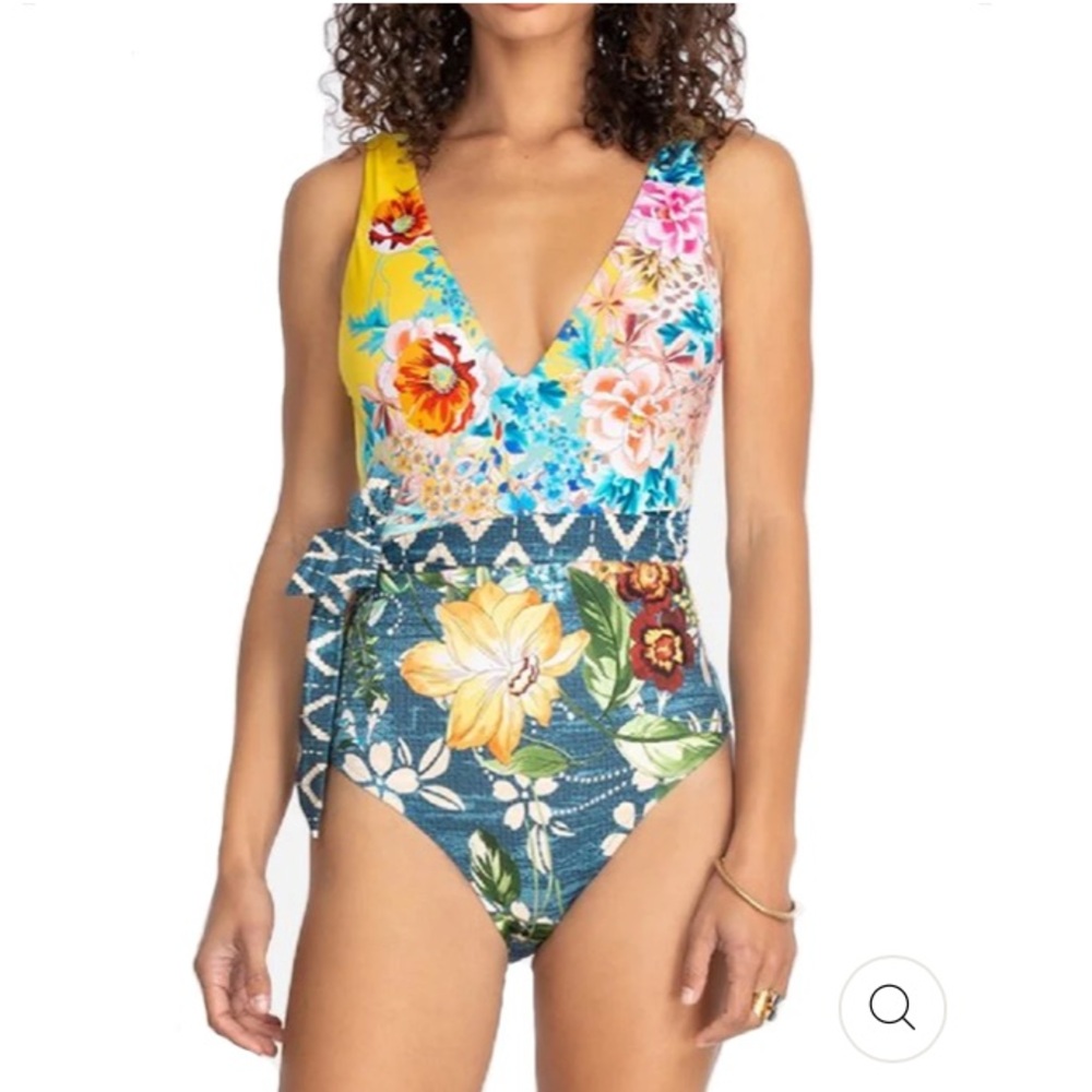 JOHNNY WAS NESSA TIE FRONT ONE PIECE SWIMSUIT EUC